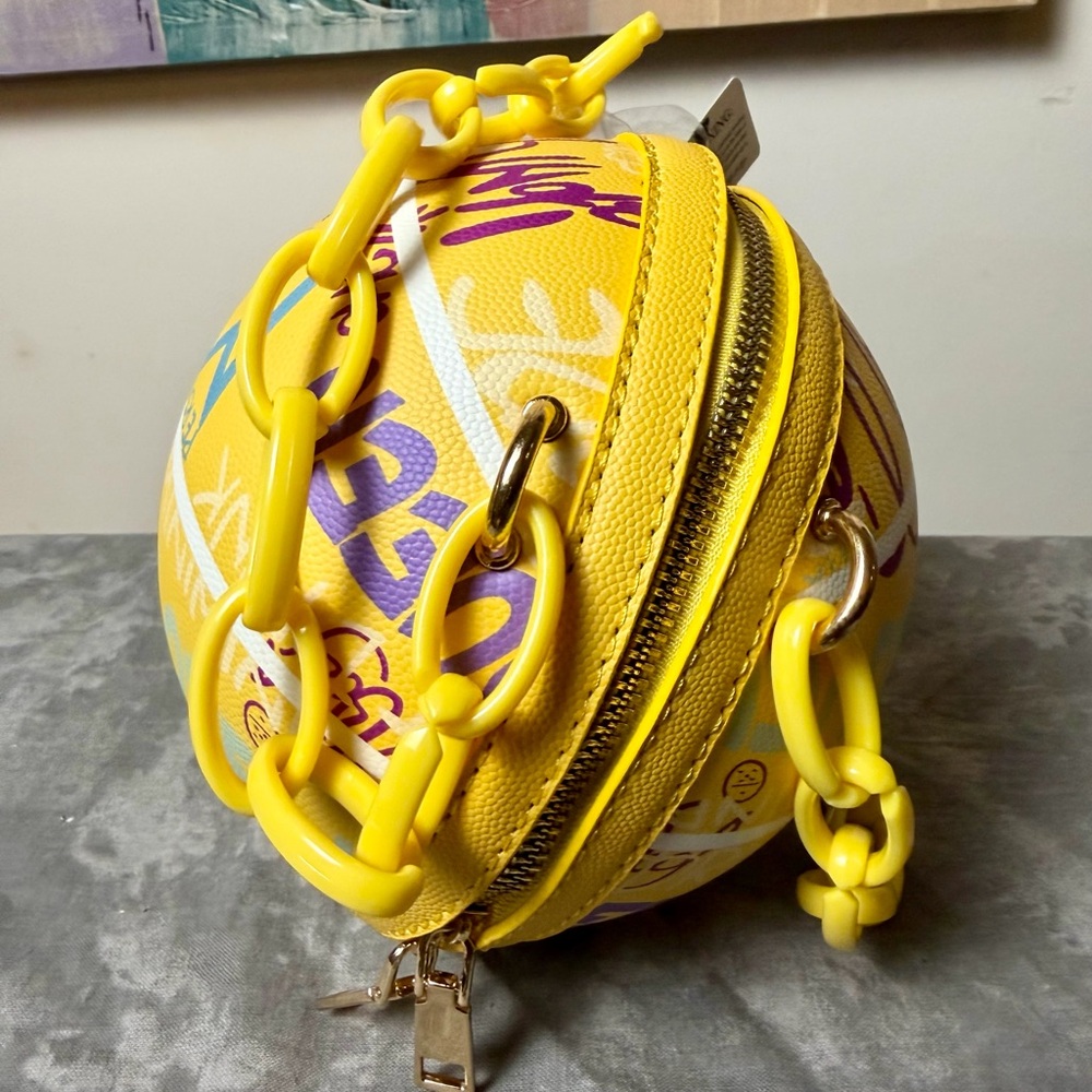 Brand New Yellow Graphic Round Bag with Chain - Picture 7 of 14